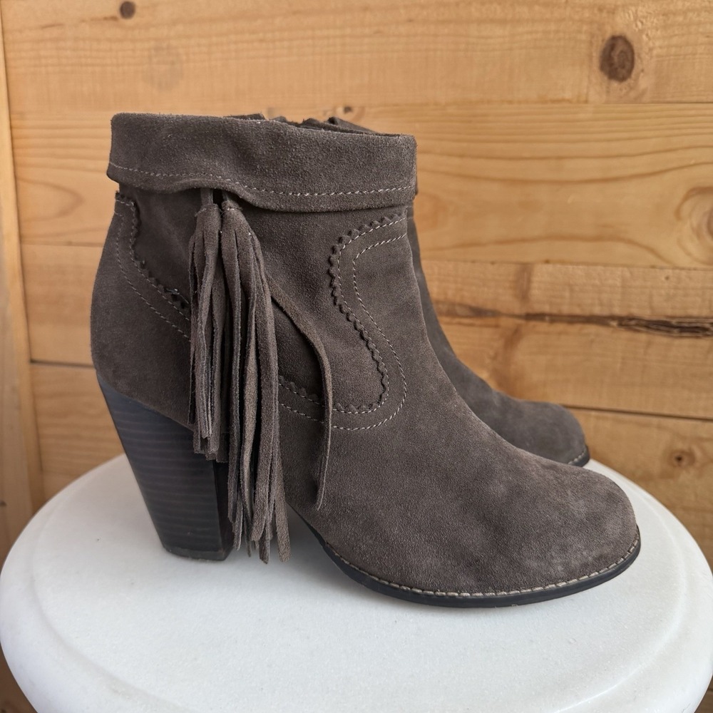 Sbicca‎ Vintage Collection Boots Booties Grey Leather Block Heel 10 Western Boho